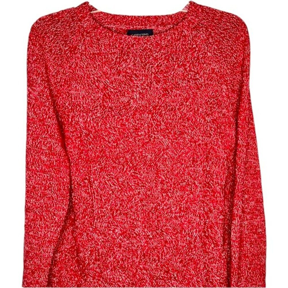 Lands' End Cotton Crewneck Weave-Front Drifter Sweater - Red/White - XL - Picture 2 of 12